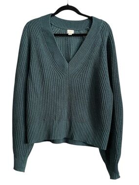a new day Teal Ribbed V-Neck Sweater